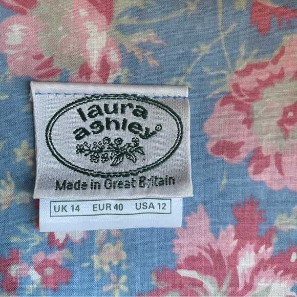 Vintage Laura Ashley Size 14 Cotton Tea Dress Button Front Blue Cornflower Pink - Picture 10 of 13